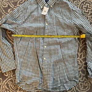 J. Crew Blue and White Gingham Linen Men's Shirt Medium